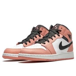 Nike Air Jordan 1 Mid Pink Quartz Black White Youth 5Y Retro Streetwear Sneaker